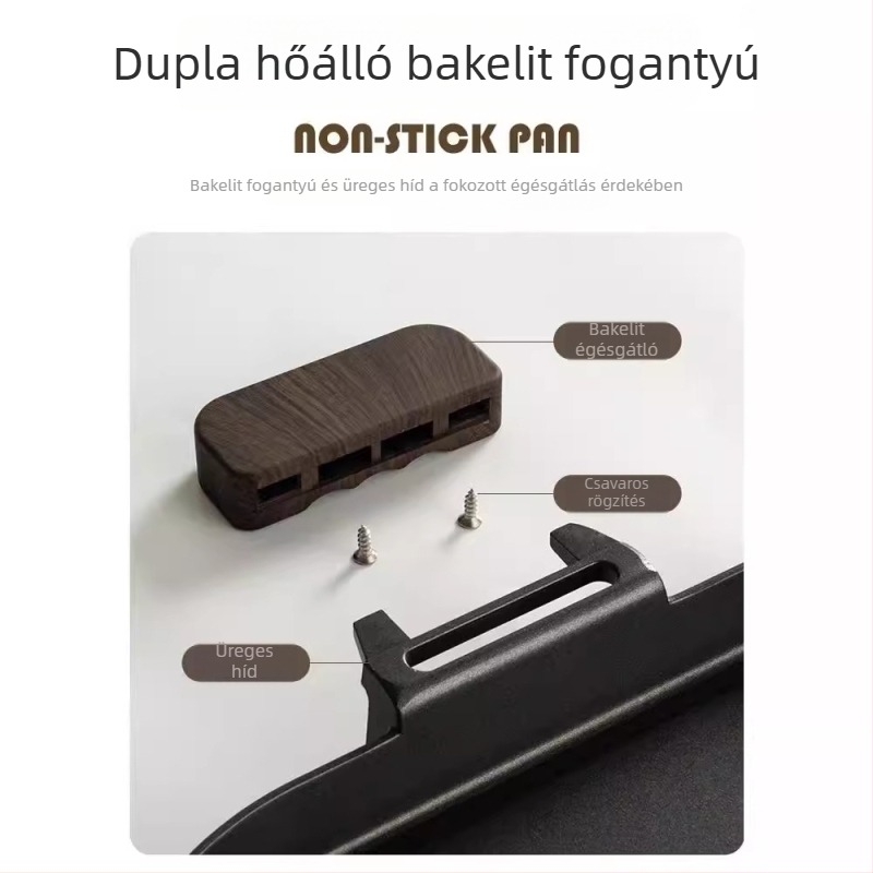 Maifan kő bevonatú, tapadásmentes grillserpenyő, sík aljú, kempingezéshez és gázrezsóhoz