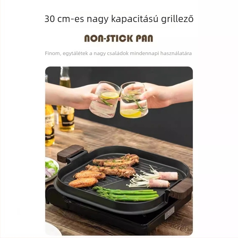Maifan kő bevonatú, tapadásmentes grillserpenyő, sík aljú, kempingezéshez és gázrezsóhoz