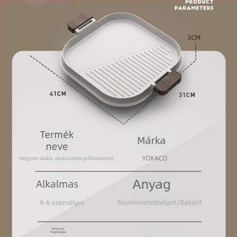 Maifan kő bevonatú, tapadásmentes grillserpenyő, sík aljú, kempingezéshez és gázrezsóhoz