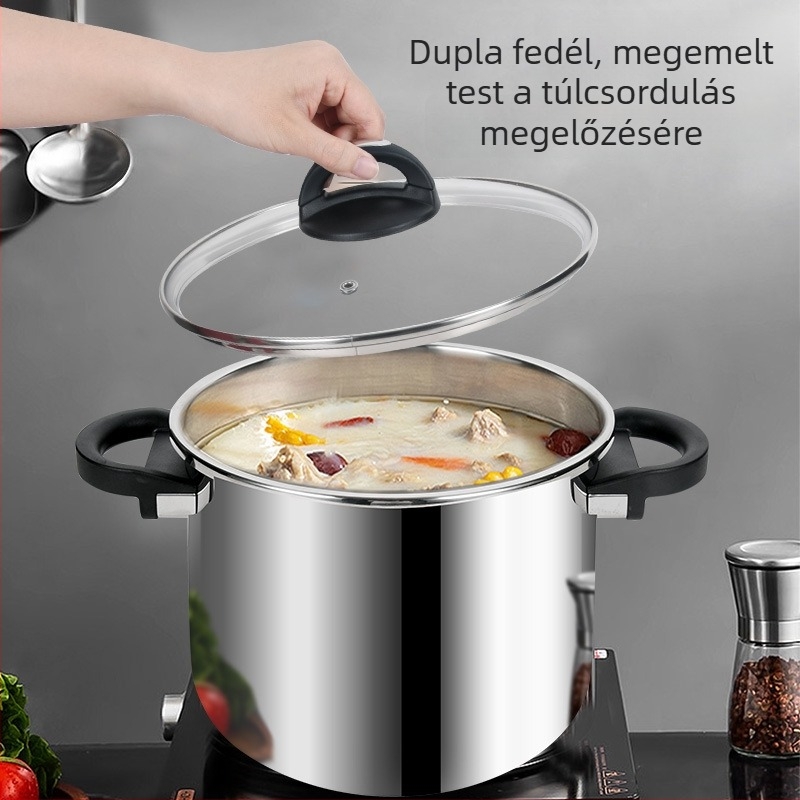 Double Happiness 304 rozsdamentes acél nyomáseszköz, nagy kapacitású, háztartási, univerzális gáz- és indukciós tűzhelyhez, robusztus és robbanásbiztos