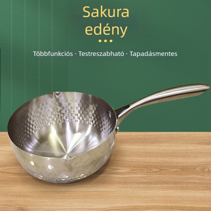 Japán stílusú kalapált rozsdamentes acél Yukihira fazék, 304/430, tejhez, egy személyre, sokoldalú tészta- és levesfazék