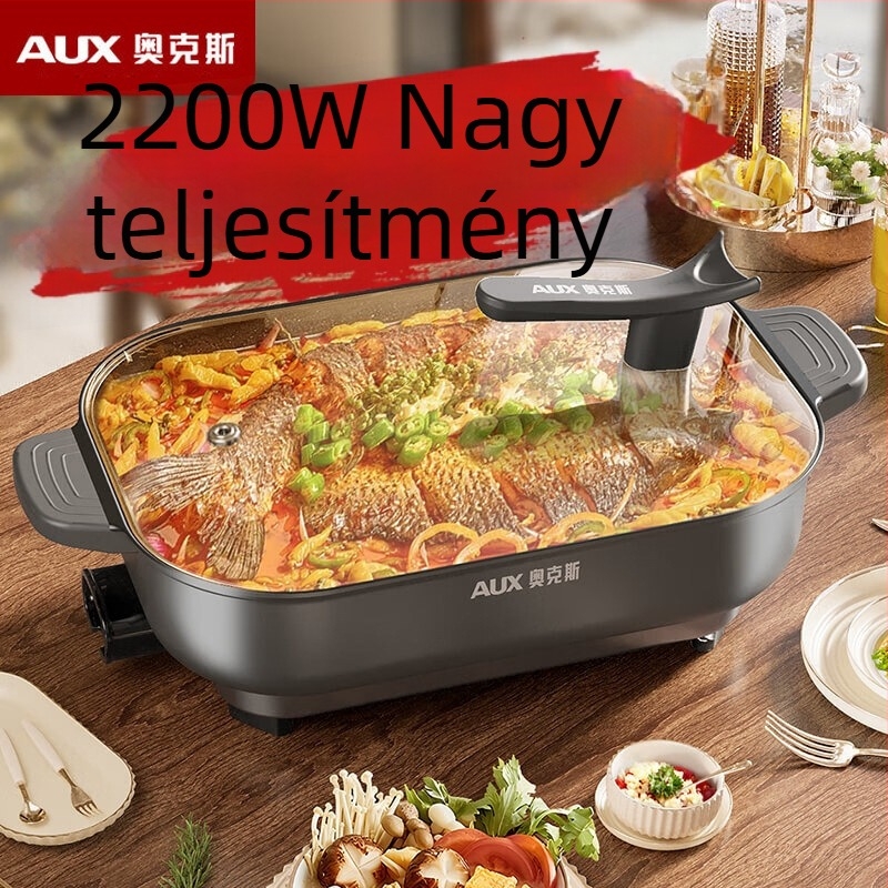Elektronikus többfunkciós edény, 1500W+, 6L, forró fazekakhoz és hal grillhez, gőzölés, sütés, főzés, párolás
