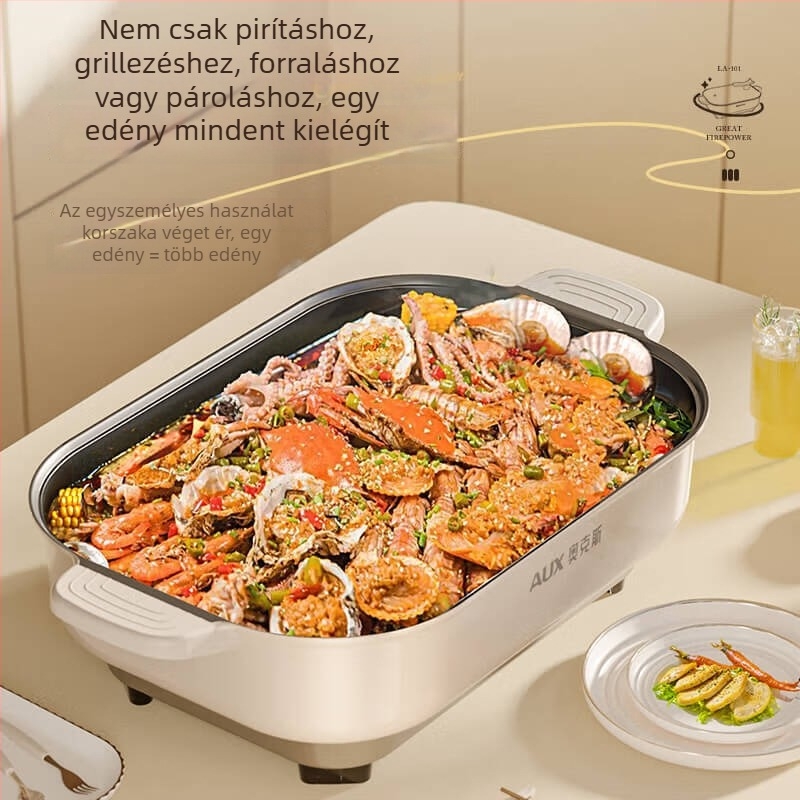 Elektronikus többfunkciós edény, 1500W+, 6L, forró fazekakhoz és hal grillhez, gőzölés, sütés, főzés, párolás
