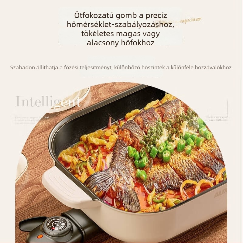 Elektronikus többfunkciós edény, 1500W+, 6L, forró fazekakhoz és hal grillhez, gőzölés, sütés, főzés, párolás