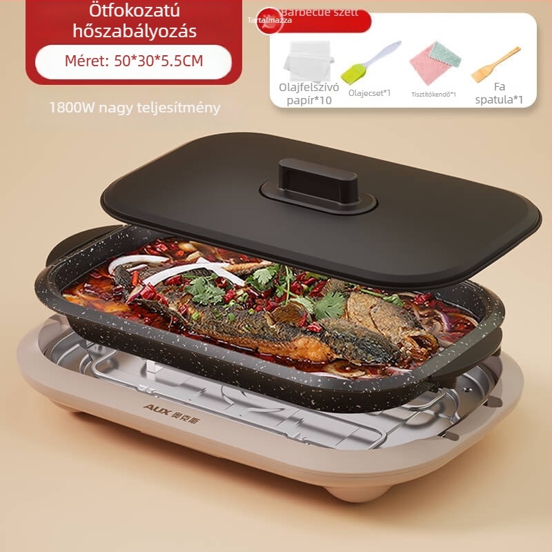 Elektronikus többfunkciós edény, 1500W+, 6L, forró fazekakhoz és hal grillhez, gőzölés, sütés, főzés, párolás