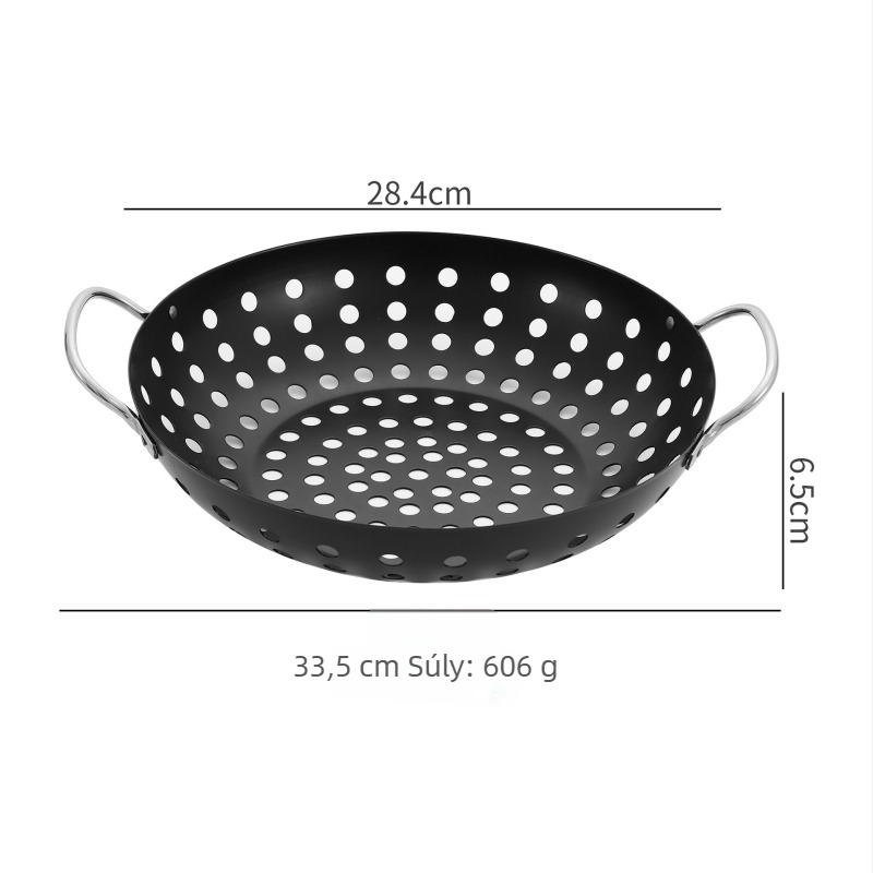 Rozsdamentes acél kültéri grill tálca, négyszögletes lyukas grillkosár zöldségekhez