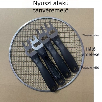 Rozsdamentes acél grillszerszám: üvegnyitó, többfunkciós grillkiegészítő, villa és emelőrúd, kültéri faszenes grillezéshez