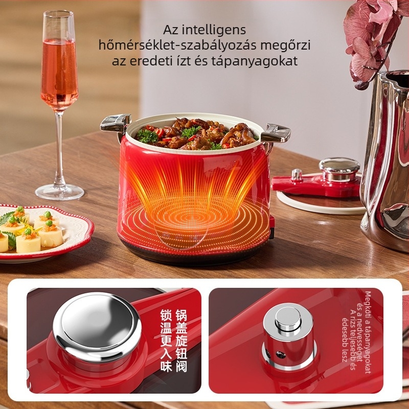 Kisméretű elektromos nyomás alatti főzőedény forgó mikronyomásos rendszerrel, multifunkcionális, szivárgásmentes, kollégiumi méretű, 1–2 személyre