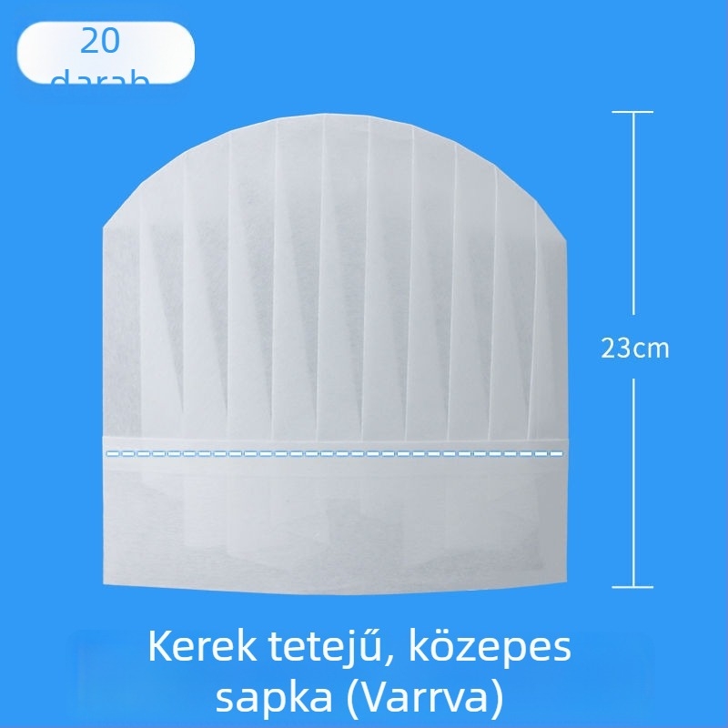 Egyszer használatos férfi szakácssapka, nemszövött anyagból, olaj- és füstálló, magas koronájú, hotel-konyhai használatra