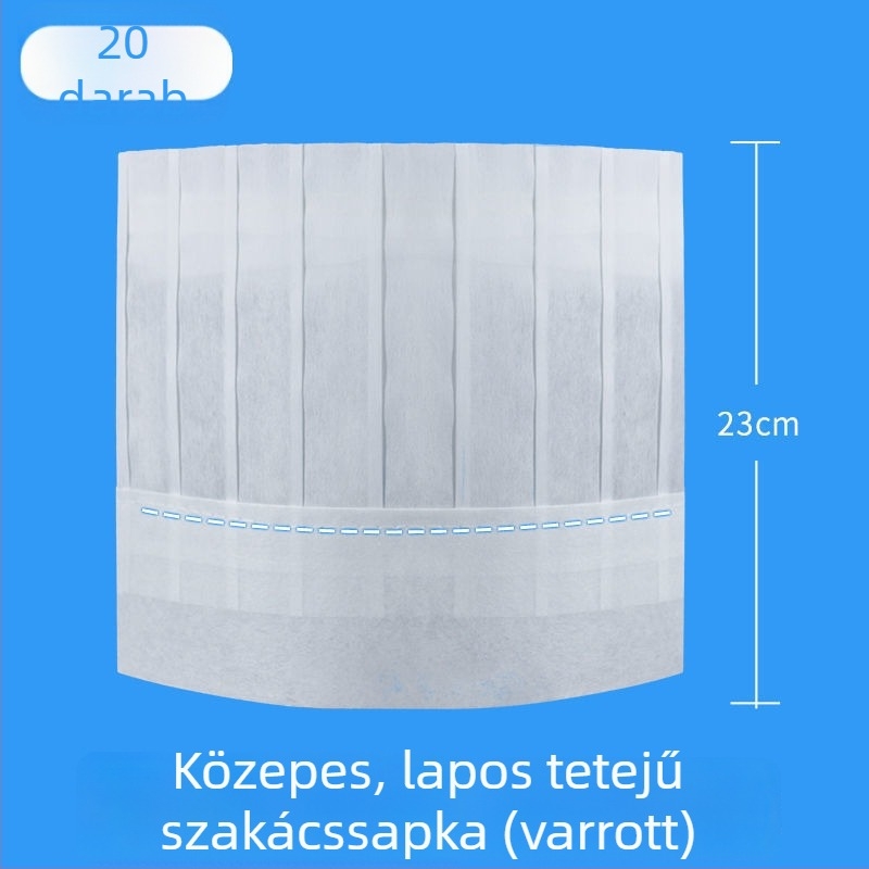 Egyszer használatos férfi szakácssapka, nemszövött anyagból, olaj- és füstálló, magas koronájú, hotel-konyhai használatra