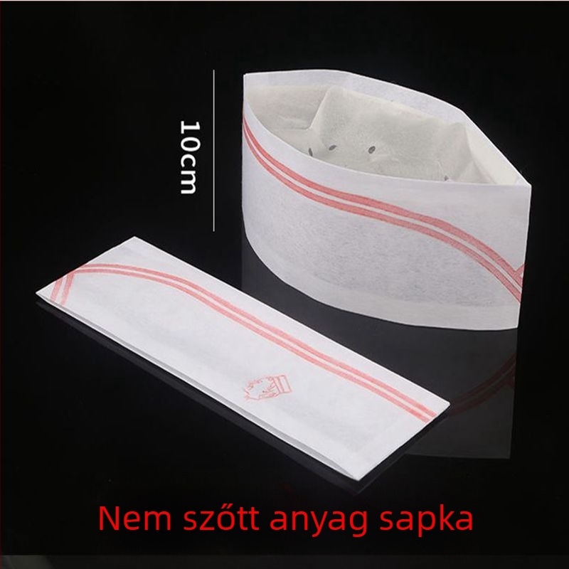 Egyszer használatos férfi szakácssapka, nemszövött anyagból, olaj- és füstálló, magas koronájú, hotel-konyhai használatra