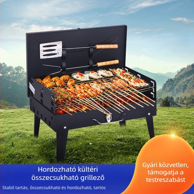 Összecsukható dohányzásmentes kültéri grillsütő beépített eszközökkel, hordozható vas grill otthoni használatra