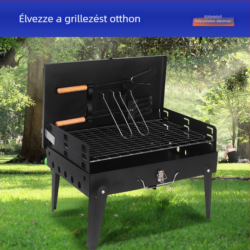 Összecsukható dohányzásmentes kültéri grillsütő beépített eszközökkel, hordozható vas grill otthoni használatra