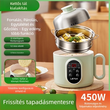 Egyszemélyes elektromos főzőedény, kompakt diákszálláshoz, 1-2 személyre, multifunkcionális, belső edény rozsdamentes acélból, párolás és grill funkció, modell C400, 220V