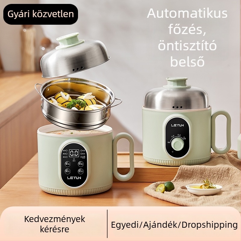 Egyszemélyes elektromos főzőedény, kompakt diákszálláshoz, 1-2 személyre, multifunkcionális, belső edény rozsdamentes acélból, párolás és grill funkció, modell C400, 220V