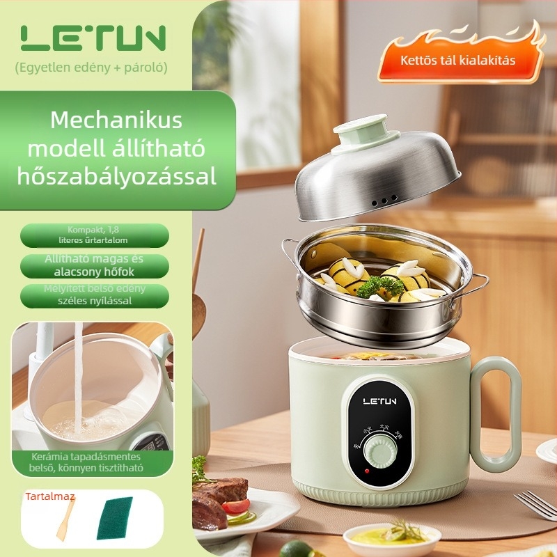 Egyszemélyes elektromos főzőedény, kompakt diákszálláshoz, 1-2 személyre, multifunkcionális, belső edény rozsdamentes acélból, párolás és grill funkció, modell C400, 220V