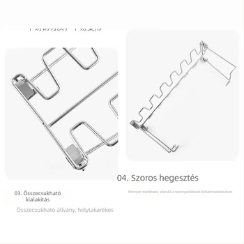 Rozsdamentes acélból készült összecsukható grill állvány csirke farhátakhoz, négyzet alakú grill-tál, kültéri használatra