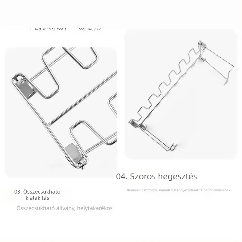Rozsdamentes acélból készült összecsukható grill állvány csirke farhátakhoz, négyzet alakú grill-tál, kültéri használatra