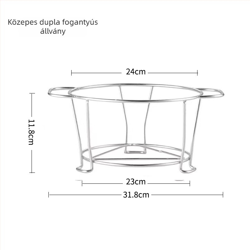 Kerek rozsdamentes acél teafőző állvány faszénes tűzhelyhez, grillszerkezet kettős füllel, égésvédő BBQ háló kempingezéshez