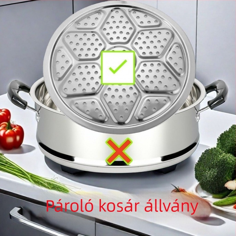 Rozsdamentes acél gőzölő kosár univerzális típusú elektromos edényhez, kiemelt és megvastagodott gőzölő rács