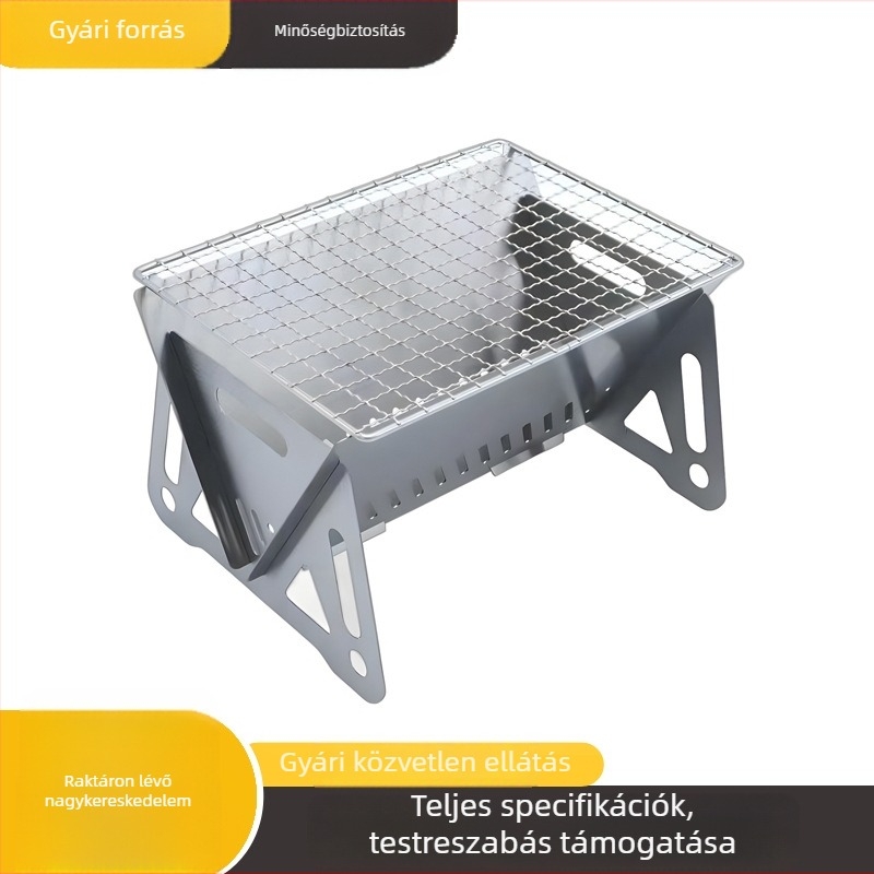 Kártya-stílusú összecsukható kültéri tűzhely kempingezéshez, teázáshoz és grillezéshez — rozsdamentes acélból, hordozható mini grill, fatüzelésű