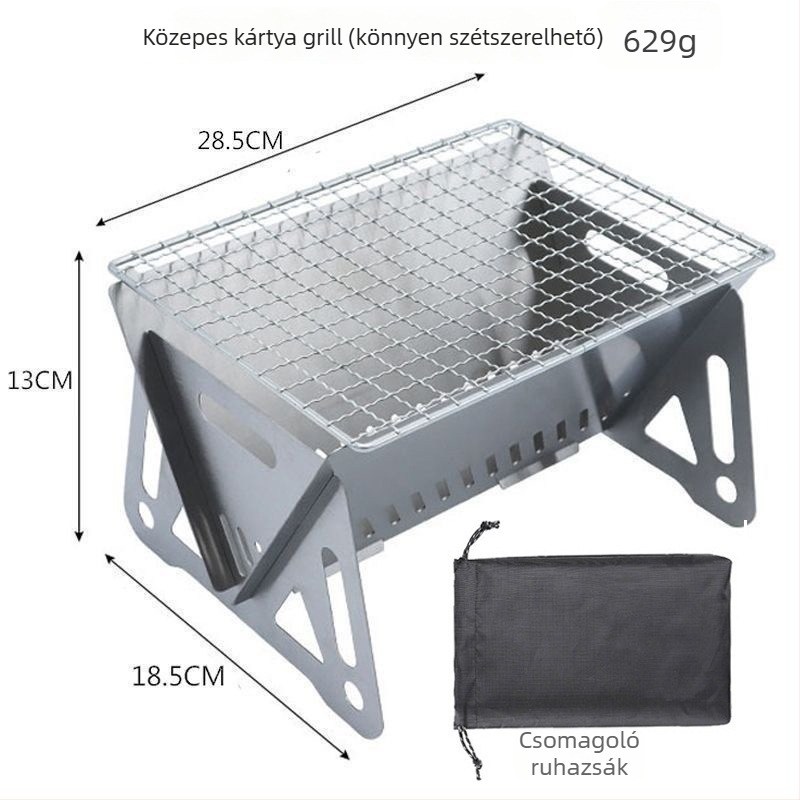 Kártya-stílusú összecsukható kültéri tűzhely kempingezéshez, teázáshoz és grillezéshez — rozsdamentes acélból, hordozható mini grill, fatüzelésű