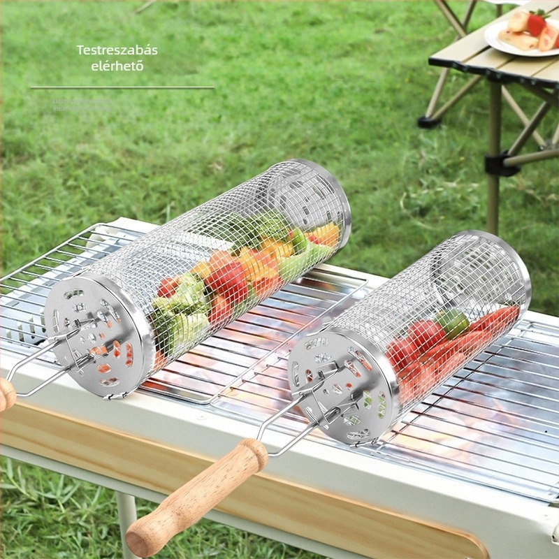Hordozható, kör alakú rozsdamentes acél füstölő kültéri grillsütőhöz