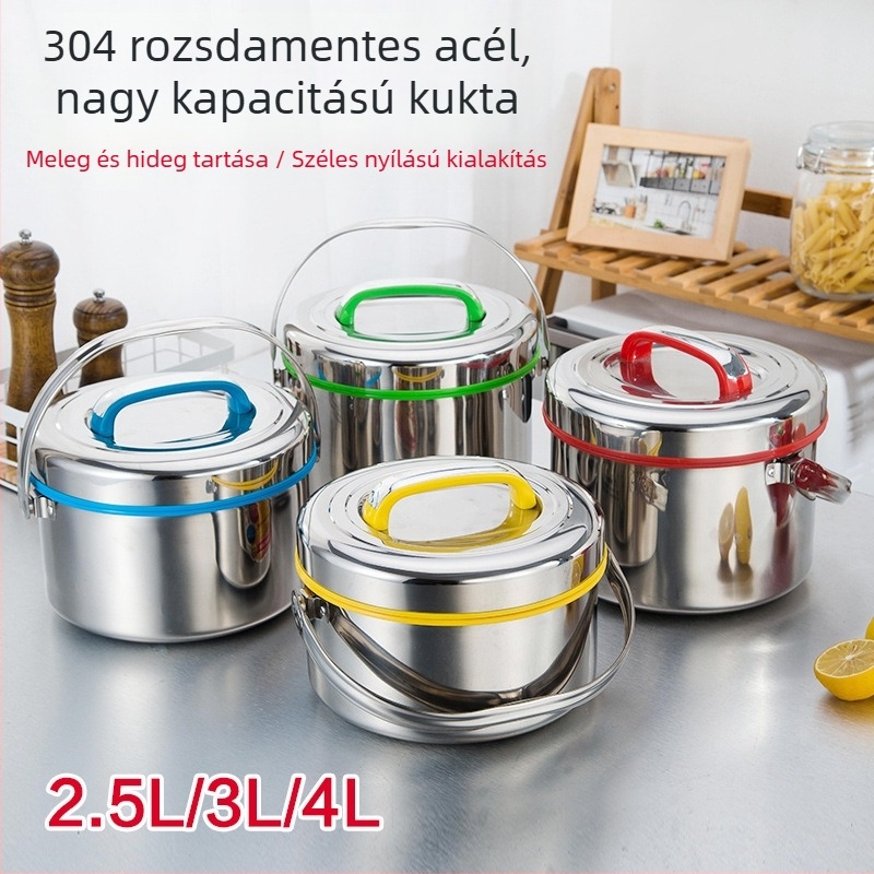 A524 Nagy kapacitású 304 rozsdamentes acél szigetelt ebédes doboz, hordozható, kétszintes