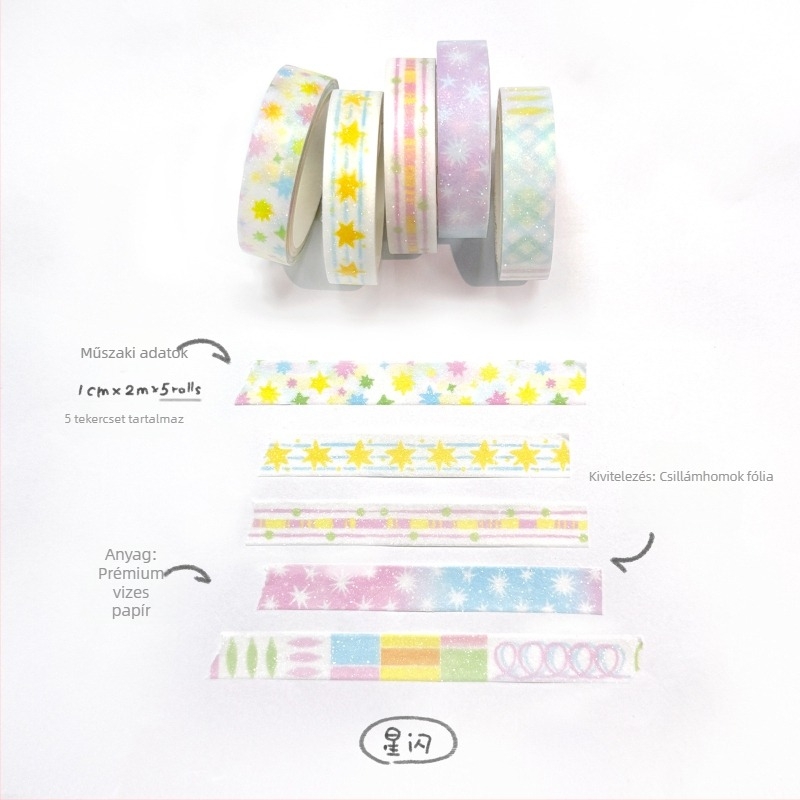 AGUGU Glitter-Sand Washi szalag – Koreai stílusú inspirációjú planner DIY vékony szalag, 2 m hosszú, 10 mm széles