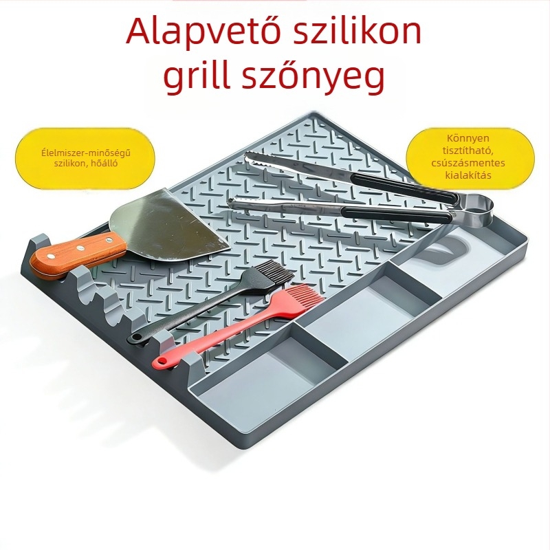 Élelmiszer-minőségű szilikon BBQ matrac, magas hőállóságú, tapadásmentes, kültéri grillsütőhöz, tároló felület