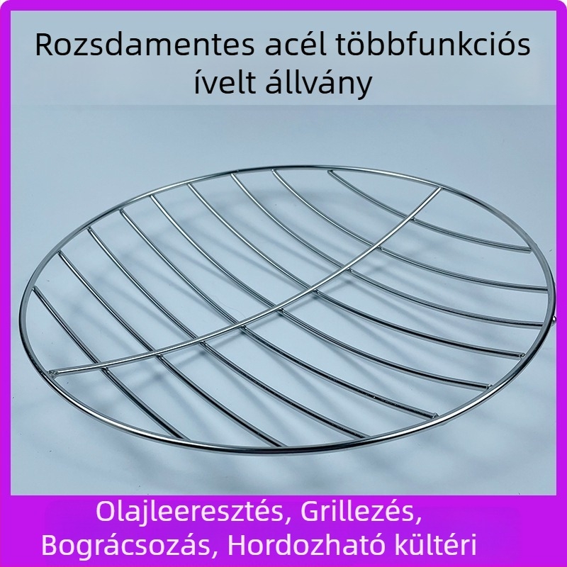 Ívelt rozsdamentes acél szűrő és grillháló – többfunkciós konyhai kiegészítő pároláshoz és zsiradék lecsöpögtetéséhez