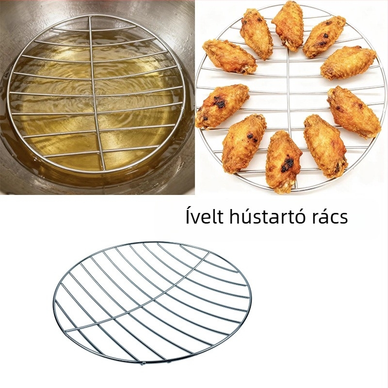 Ívelt rozsdamentes acél szűrő és grillháló – többfunkciós konyhai kiegészítő pároláshoz és zsiradék lecsöpögtetéséhez