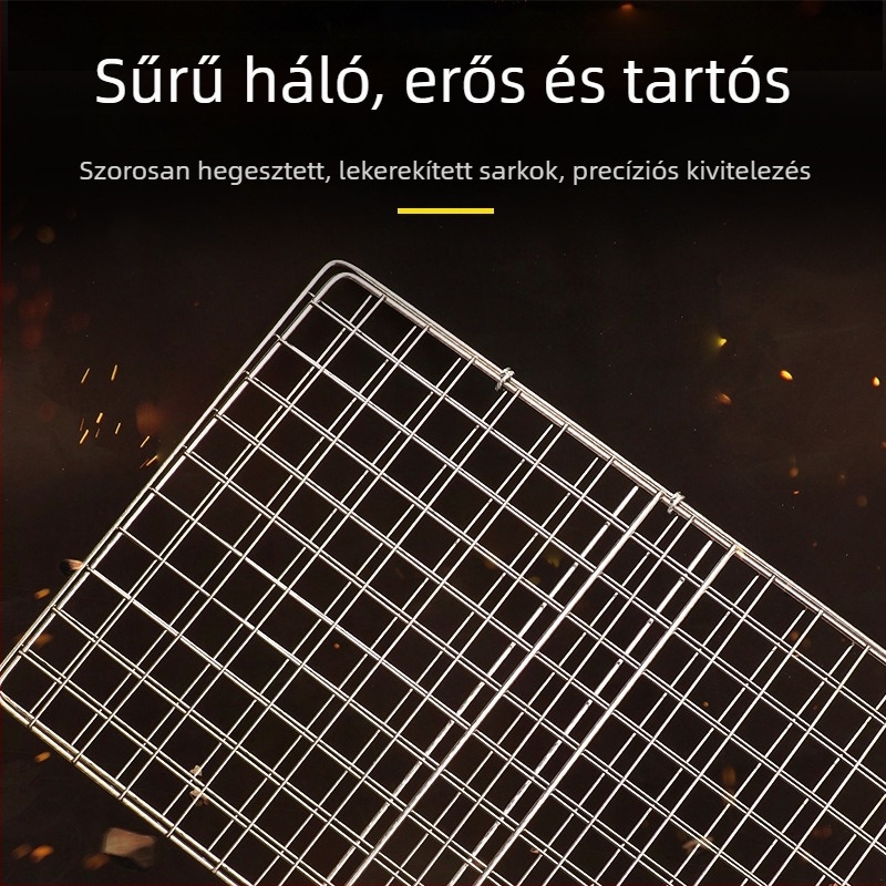 Rozsdamentes acél barbecue grillháló zöldségekhez és halhoz, csipesz és grilllapát – kültéri főzéshez