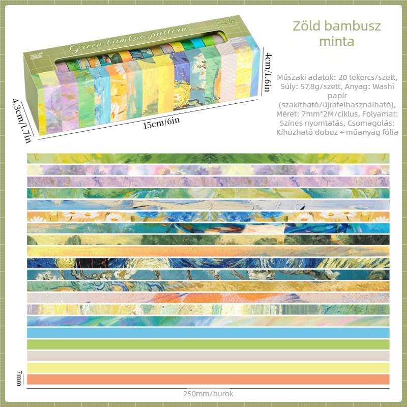 20 tekercses doboz – Light and Shadow sorozatú washi szalag, japán papír, 7 mm széles, 2 m hosszú, scrapbook dekorációs anyag