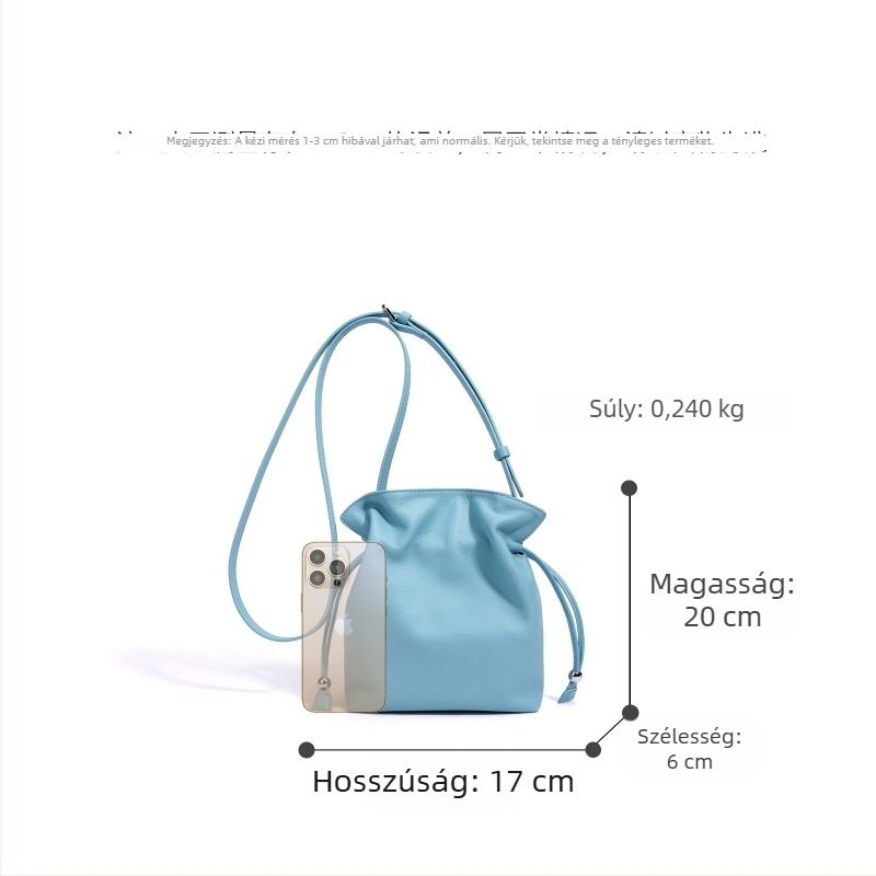 Női válltáska valódi bőrből, kis négyzet alakú bucket-stílusú, egyszínű, egy vállpánt, mágneszár