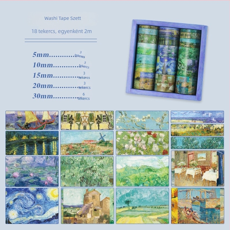 Növény- és virágos retro sorozat: 18 tekercses Washi-szalag készlet tájépítéshez, napló dekorációhoz és háttéranyagokhoz