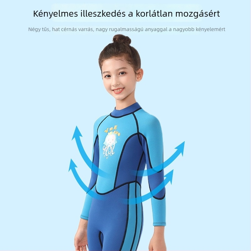Yakevo 2,5 mm gyerekeknek készült búvárruha lányoknak, egybeöltözős, hosszú ujjú, hosszú lábszárú, neoprenből, cartoon mintával