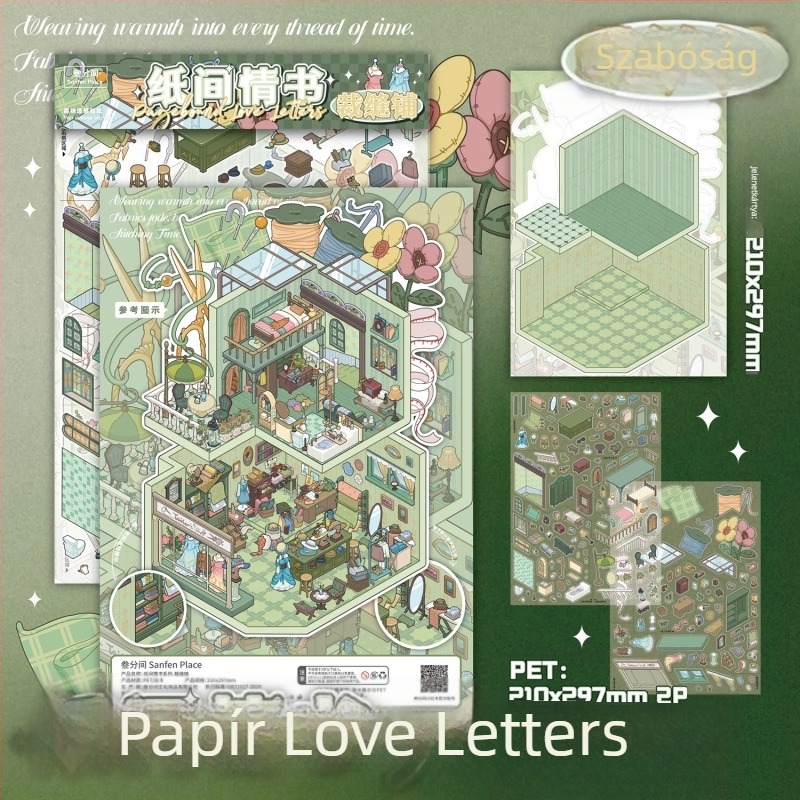 DIY naplóhoz – Szobai jelenet matricák, Papír Szerelmeslevél sorozat, Puzzle jelenetek