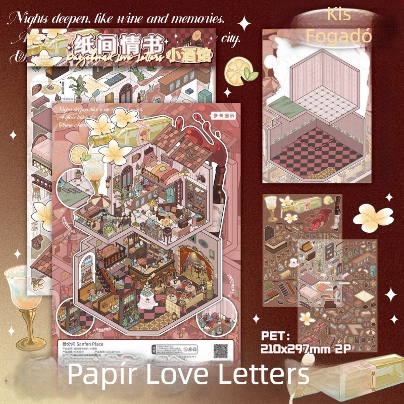 DIY naplóhoz – Szobai jelenet matricák, Papír Szerelmeslevél sorozat, Puzzle jelenetek