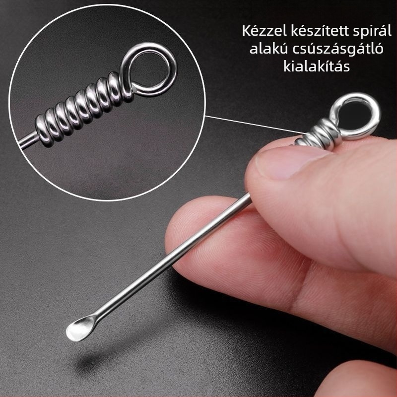 Rozsdamentes acélból készült körfejű fültisztító kanál, vintage, az 1990-es évek