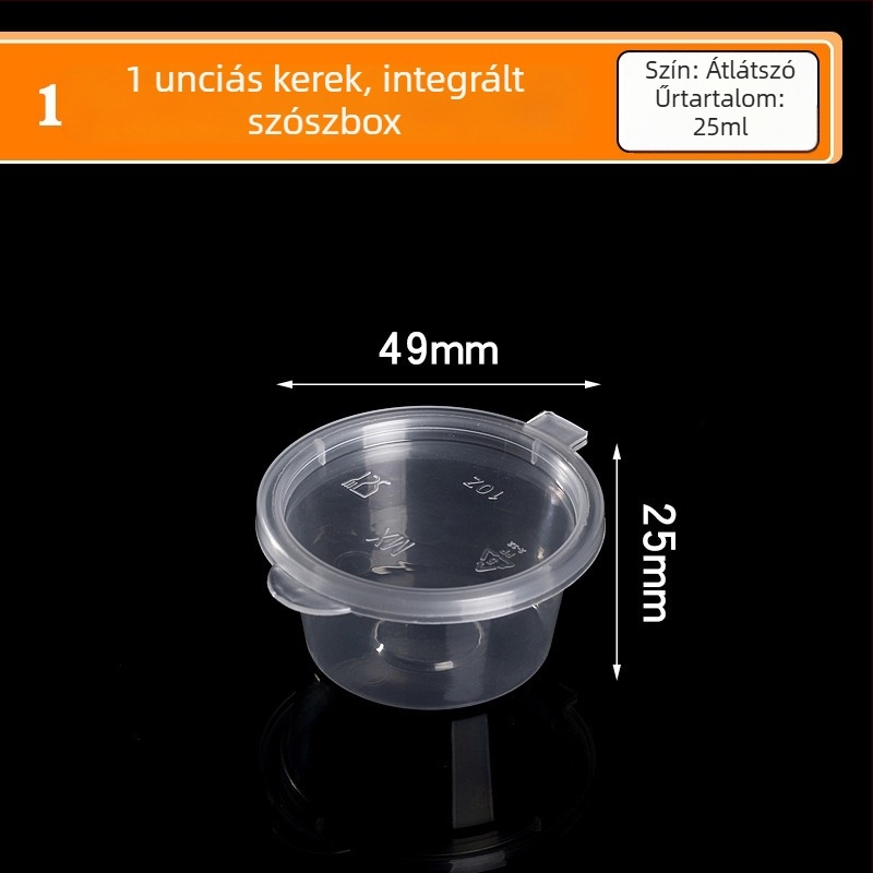 Kör alakú egyszer használatos szósz pohár szivárgásmentes fedővel, PP élelmiszer minőségű, mártásokhoz és elvitelhez