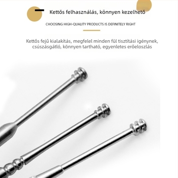 Rozsdamentes acél fültisztító készlet spirálrugós végződéssel, 6-darabos és 5-darabos készlet, fültisztító eszközök