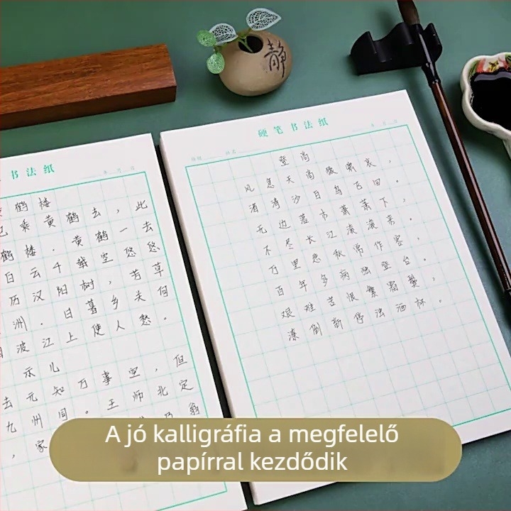 Kínai kalligráfia gyakorlópapír négyzetrácsos felépítéssel, rizs-szerű és karakter-rács elrendezéssel, általános- és középiskolások számára, kemény tollhoz