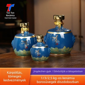 Kerámia üres palack szeszes italokhoz, kék ajándékdobozzal, otthoni használatra zárva