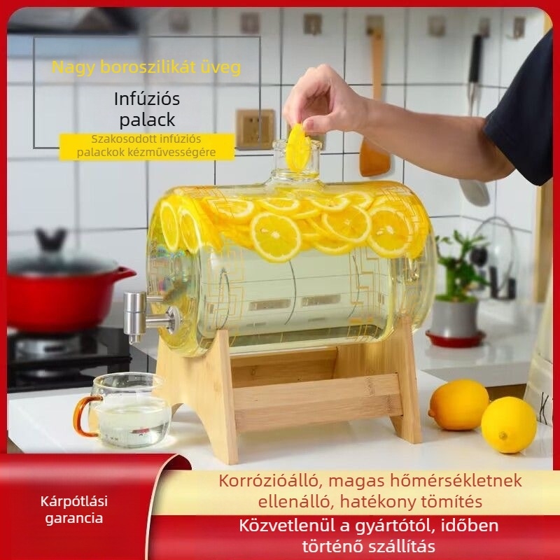 Horizontális boroszilikát üvegből készült borhordó otthoni használatra, lezárt tartály csappal