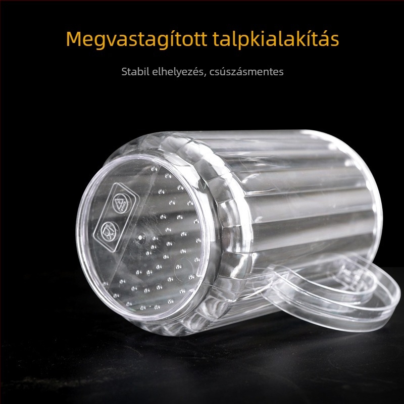 Átlátszó műanyag sörös pohár, nagy kapacitású kiöntővel; alkalmas sörre, gyümölcslére, vízre és teára; hőálló