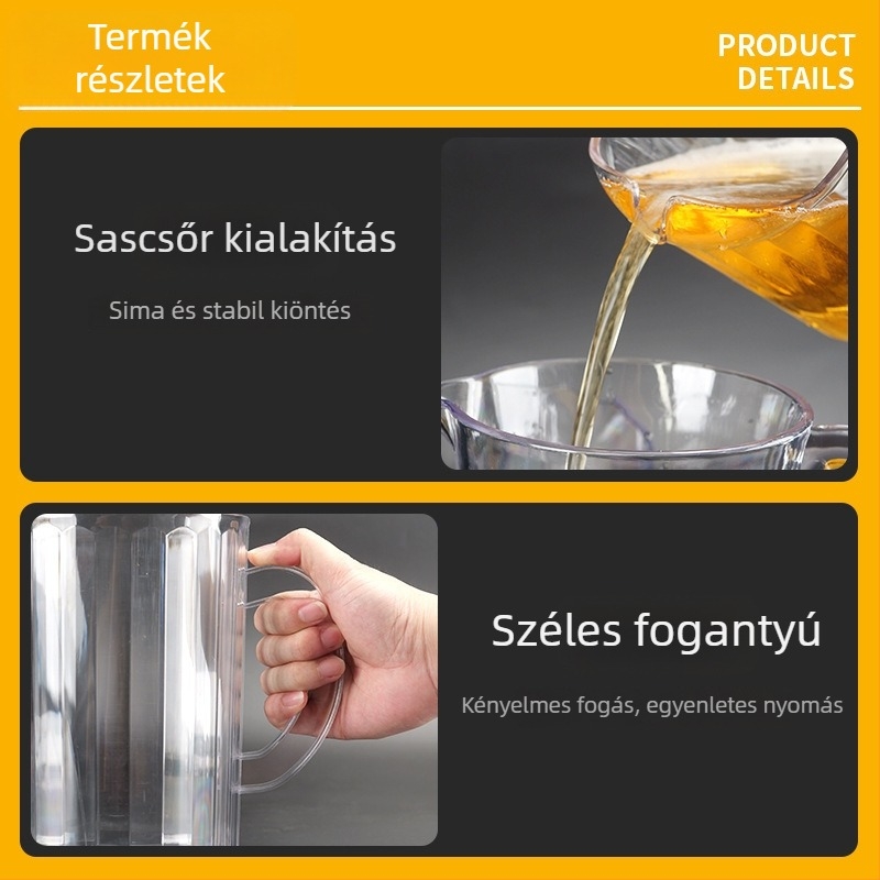 Átlátszó műanyag sörös pohár, nagy kapacitású kiöntővel; alkalmas sörre, gyümölcslére, vízre és teára; hőálló