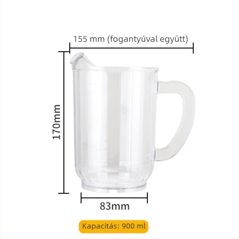 Átlátszó műanyag sörös pohár, nagy kapacitású kiöntővel; alkalmas sörre, gyümölcslére, vízre és teára; hőálló