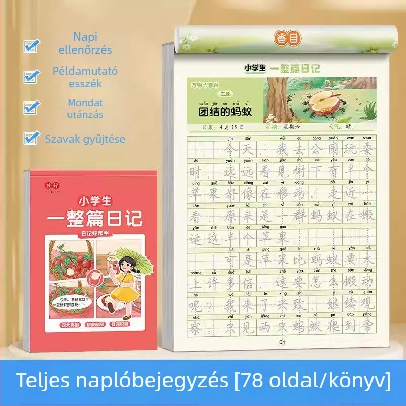 Egy mondatos naplóírás gyakorlófüzet 1–3. osztályosoknak, képekre írás és fogalmazás gyakorlat