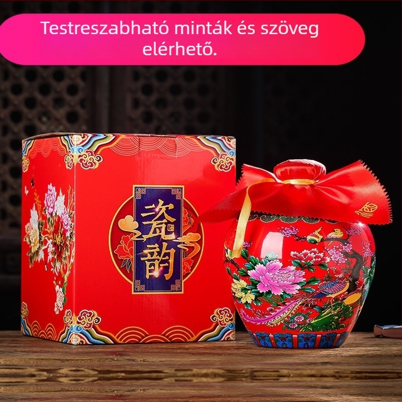Kerámia boros tartály zárófedéllel, kék-fehér mázzal
